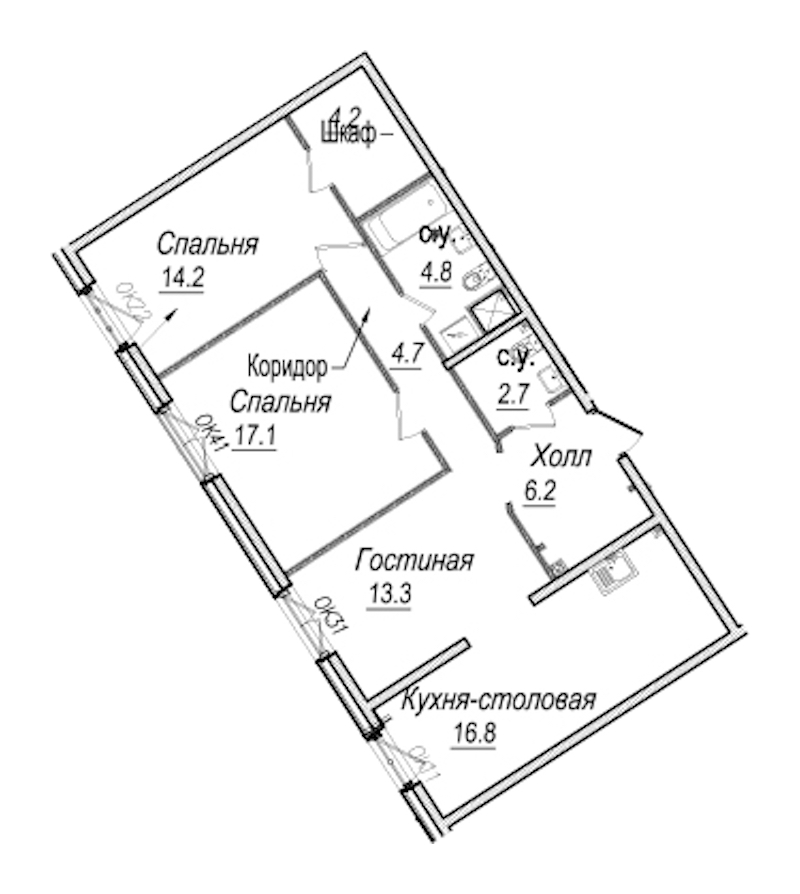 3-комнатная квартира 84 м², 3/8 эт., Комплекс апартаментов «Meltzer Hall»